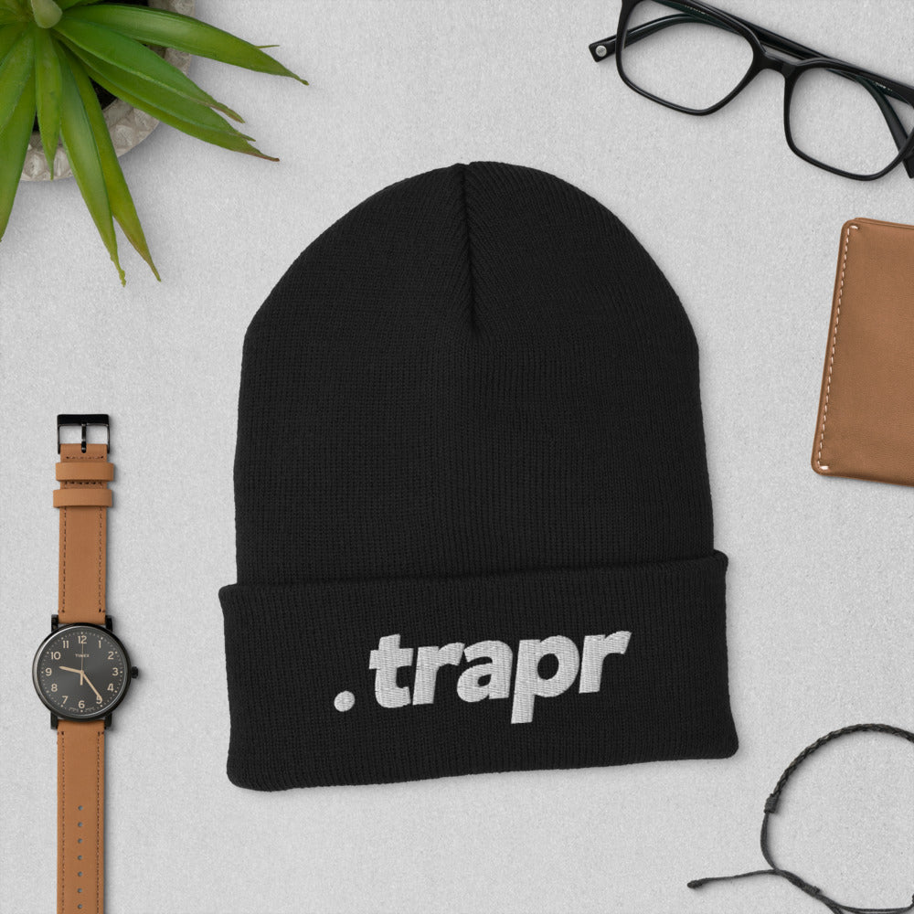 "Trapr Classic White Font" Cuffed Beanie | trapr clothing | trap & streetwear shop